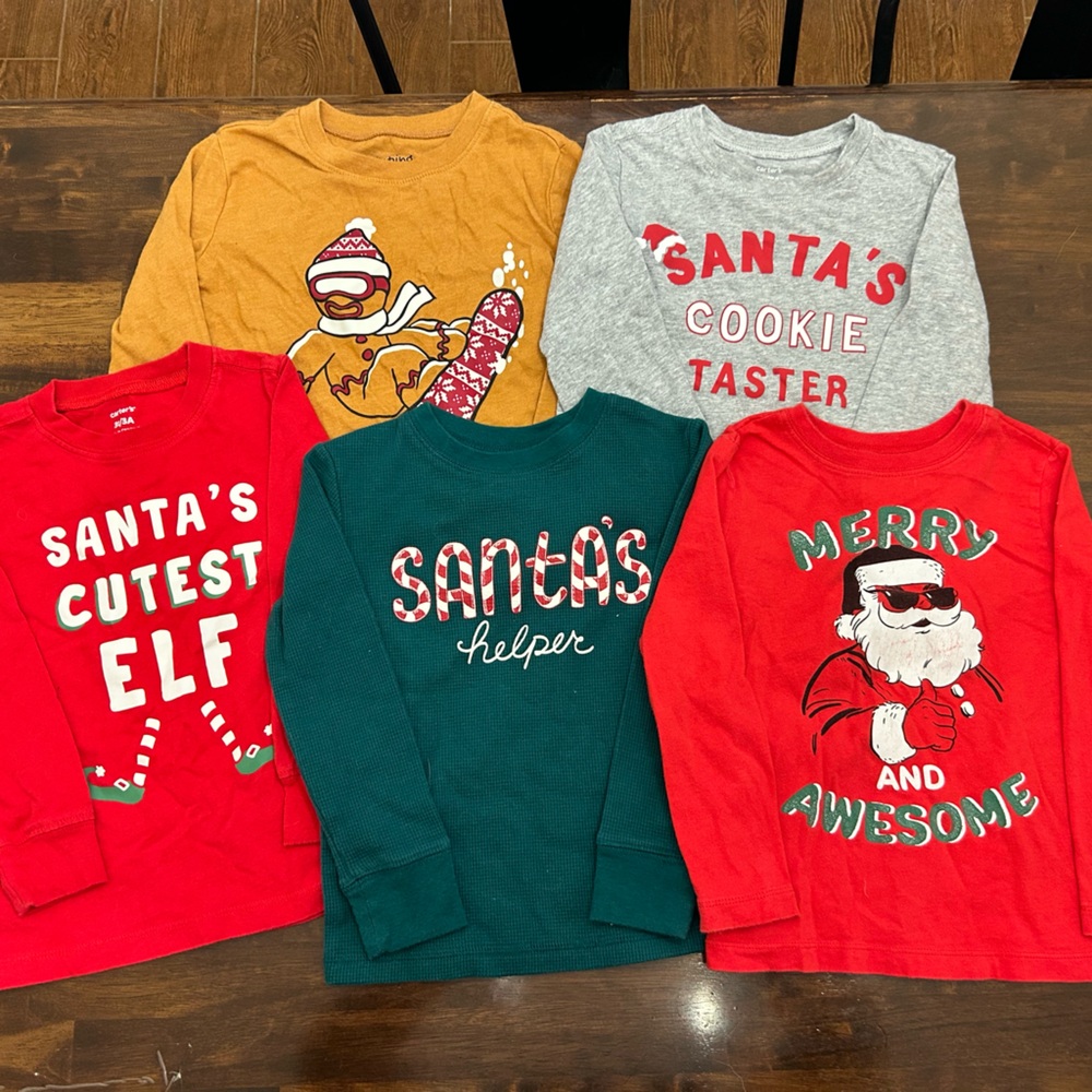 Lot of 5 Christmas Themed Long Sleeve Shirts 3T